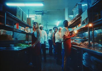 Movie still from “Dillon Francis, Good Times Ahead - LA On Acid” (2023), directed by Parker Seaman – Wide shot, Low angle