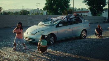Movie still from “Audrey Nuna - Cellulite” (2023), directed by Zac Dov – Wide shot, High angle