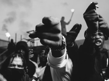 Movie still from “Pa Salieu feat. BackRoad Gee - My Family” (2020), directed by Femi Ladi – Extreme Close Up shot, Low angle