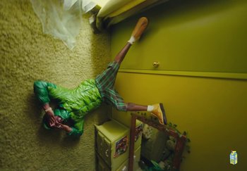 Movie still from “Lil Yachty - TESLA” (2023), directed by Cole Bennett – Wide shot, Overhead angle
