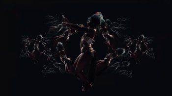 Movie still from “Bree Runway - Just Like That” (2024), directed by Pietro Biz Biasia – Wide shot, Overhead angle