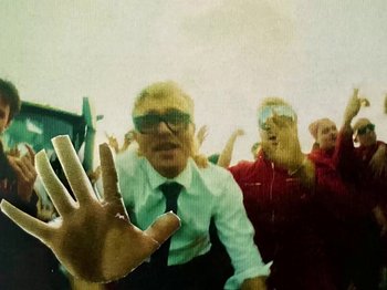 Movie still from “Joost, Ski Aggu & Otto Waalkes - Friesenjung” (2023), directed by Joost Klein – Extreme Close Up shot, Low angle