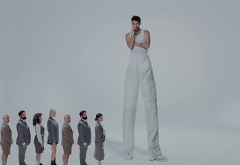Movie still from “Saint Levant - Nails” (2023), directed by Mattias Russo-Larsson – Wide shot, Low angle