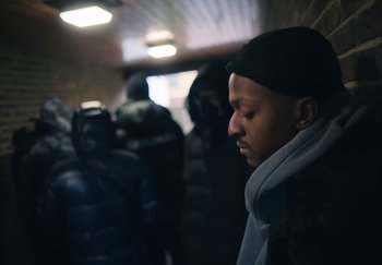 Movie still from “21 Savage - redrum” (2024), directed by Danny Seth – Close Up shot, Low angle