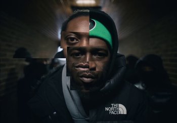 Movie still from “21 Savage - redrum” (2024), directed by Danny Seth – Extreme Close Up shot, Low angle