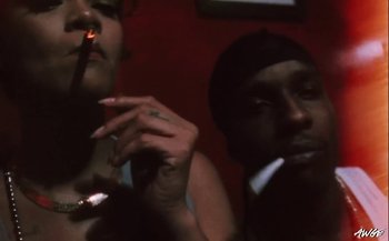 Movie still from “A$AP Rocky - D.M.B.” (2022), directed by A$AP Rocky – Extreme Close Up shot, Low angle
