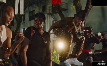 Movie still from “A$AP Rocky - D.M.B.” (2022), directed by A$AP Rocky – Medium shot, Low angle