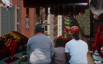 Movie still from “A$AP Rocky - D.M.B.” (2022), directed by A$AP Rocky – Wide shot, Low angle