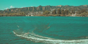 Movie still from “Sabrina Carpenter - Espresso” (2024), directed by Dave Meyers – Extreme Wide shot, High angle