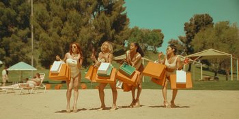 Movie still from “Sabrina Carpenter - Espresso” (2024), directed by Dave Meyers – Wide shot, High angle