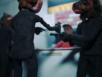 Movie still from “Danny Brown feat. Bruiser Wolf - Y.B.P.” (2024), directed by Edem Wornoo – Extreme Close Up shot, High angle