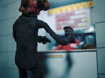 Movie still from “Danny Brown feat. Bruiser Wolf - Y.B.P.” (2024), directed by Edem Wornoo – Extreme Close Up shot, Low angle