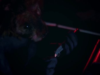 Movie still from “Danny Brown feat. Bruiser Wolf - Y.B.P.” (2024), directed by Edem Wornoo – Extreme Close Up shot, Overhead angle