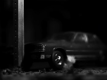 Movie still from “Danny Brown feat. Bruiser Wolf - Y.B.P.” (2024), directed by Edem Wornoo – Wide shot, Low angle