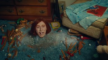 Movie still from “Sub Urban feat. BENEE - UH OH!” (2022), directed by Andrew Donoho – Wide shot, Overhead angle
