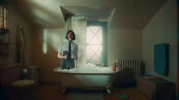 Movie still from “Sub Urban feat. BENEE - UH OH!” (2022), directed by Andrew Donoho – Wide shot, Low angle