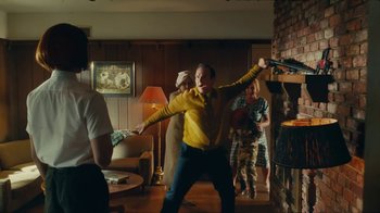 Movie still from “Sub Urban feat. BENEE - UH OH!” (2022), directed by Andrew Donoho – Medium shot, Over the shoulder angle