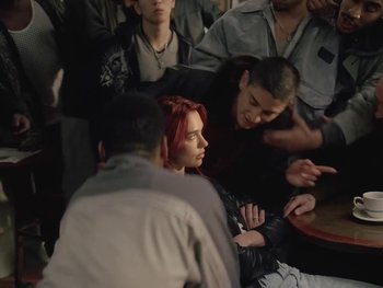 Movie still from “Dua Lipa - Training Season” (2024), directed by Vincent Haycock – Medium shot, Over the shoulder angle