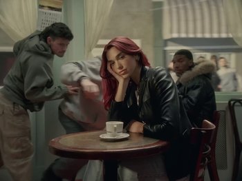 Movie still from “Dua Lipa - Training Season” (2024), directed by Vincent Haycock – Medium shot, High angle