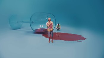 Movie still from “KAYTRAMINÉ feat. Pharrell Williams - 4EVA” (2023), directed by Jack Begert – Wide shot, High angle