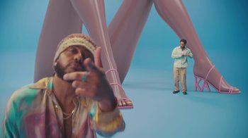 Movie still from “KAYTRAMINÉ feat. Pharrell Williams - 4EVA” (2023), directed by Jack Begert – Medium shot, Low angle