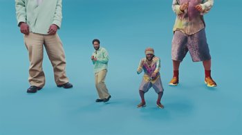 Movie still from “KAYTRAMINÉ feat. Pharrell Williams - 4EVA” (2023), directed by Jack Begert – Wide shot, Low angle
