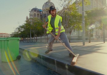 Movie still from “Miel De Montagne - Le Pigeon” (2023), directed by Morgan Jouquand – Wide shot, Low angle