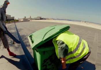 Movie still from “Miel De Montagne - Le Pigeon” (2023), directed by Morgan Jouquand – Wide shot, Low angle