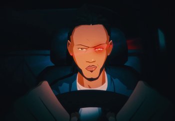 Movie still from “AJ Tracey - Wifey Riddim 4” (2024), directed by Late Milk – Extreme Close Up shot, Low angle