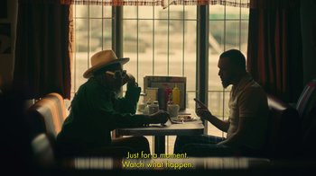 Movie still from “Valaire feat. Alan Prater - (She's a) Winner” (2023), directed by Vallée Duhamel – Wide shot, Over the shoulder angle