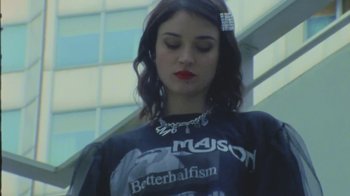 Movie still from “Lolo Zouaï - Moi + Look at Us” (2020), directed by Piotr Lebryk – Close Up shot, Low angle