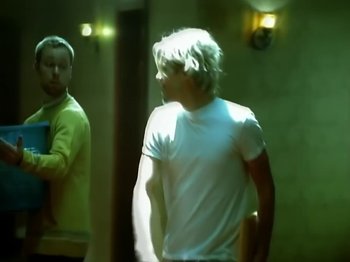 Movie still from “Foo Fighters - Monkey Wrench” (2009), directed by Dave Grohl – Medium shot, Over the shoulder angle