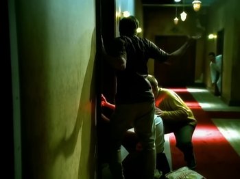 Movie still from “Foo Fighters - Monkey Wrench” (2009), directed by Dave Grohl – Medium shot, High angle