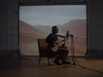 Movie still from “Hayden Thorpe - Aerial Songs” (2021), directed by Fiona Jane Burgess – Wide shot, Low angle