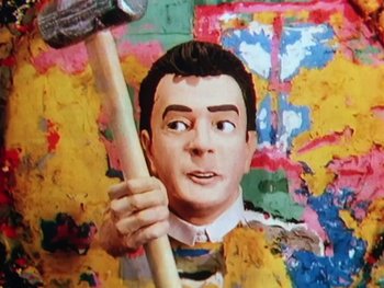 Movie still from “Peter Gabriel - Sledgehammer” (1986), directed by Stephen R. Johnson – Extreme Close Up shot, Overhead angle