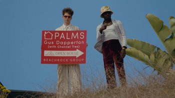 Movie still from “Gus Dapperton - Palms feat. Channel Tres” (2021), directed by Kevin Lombardo – Wide shot, Low angle