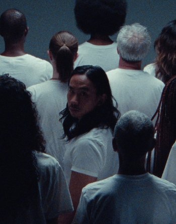 Movie still from “Jessica Helfand - FACE” (2021) – Medium shot, Over the shoulder angle