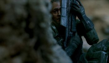 Movie still from “Halo 3 - Believe” (2007) – Extreme Close Up shot, Over the shoulder angle