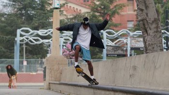 Movie still from “Nike SB - Don't Make Plans” (2021) – Wide shot, Low angle