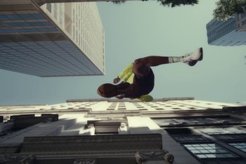 Movie still from “Brooks - Gravity Had a Good Run” (2024) – Wide shot, Low angle