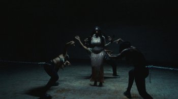 Movie still from “Abby T - Legos ft. Rodney Chrome” (2021), directed by Henry DaCosta – Wide shot, High angle