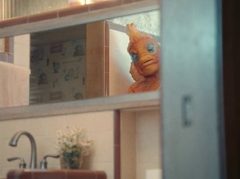 Movie still from “Blue Wilson - Underwater Dance” (2021), directed by Gabriel Jace Long – Extreme Close Up shot, Over the shoulder angle