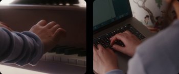 Movie still from “Amanda Sum - Hot Headed Egos” (2021), directed by Hannah Dubois – Extreme Close Up shot, High angle