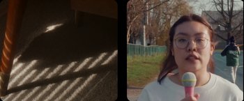 Movie still from “Amanda Sum - Hot Headed Egos” (2021), directed by Hannah Dubois – Close Up shot, Low angle