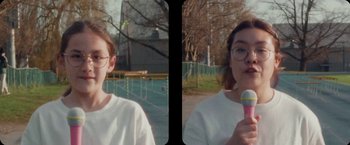 Movie still from “Amanda Sum - Hot Headed Egos” (2021), directed by Hannah Dubois – Close Up shot, Low angle