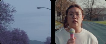 Movie still from “Amanda Sum - Hot Headed Egos” (2021), directed by Hannah Dubois – Close Up shot, Low angle