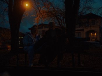 Movie still from “I M U R - Case of You” (2021), directed by Sebastian Hill-Esbrand – Wide shot, Low angle