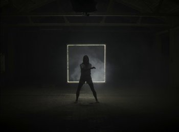 Movie still from “Carlota Flâneur - Generation of the Young Flesh” (2020), directed by Carles Pons Altimira – Wide shot, Low angle