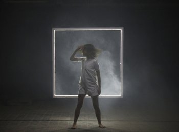 Movie still from “Carlota Flâneur - Generation of the Young Flesh” (2020), directed by Carles Pons Altimira – Wide shot, Low angle