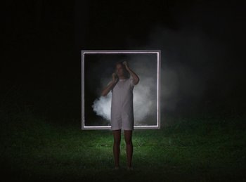 Movie still from “Carlota Flâneur - Generation of the Young Flesh” (2020), directed by Carles Pons Altimira – Wide shot, Low angle